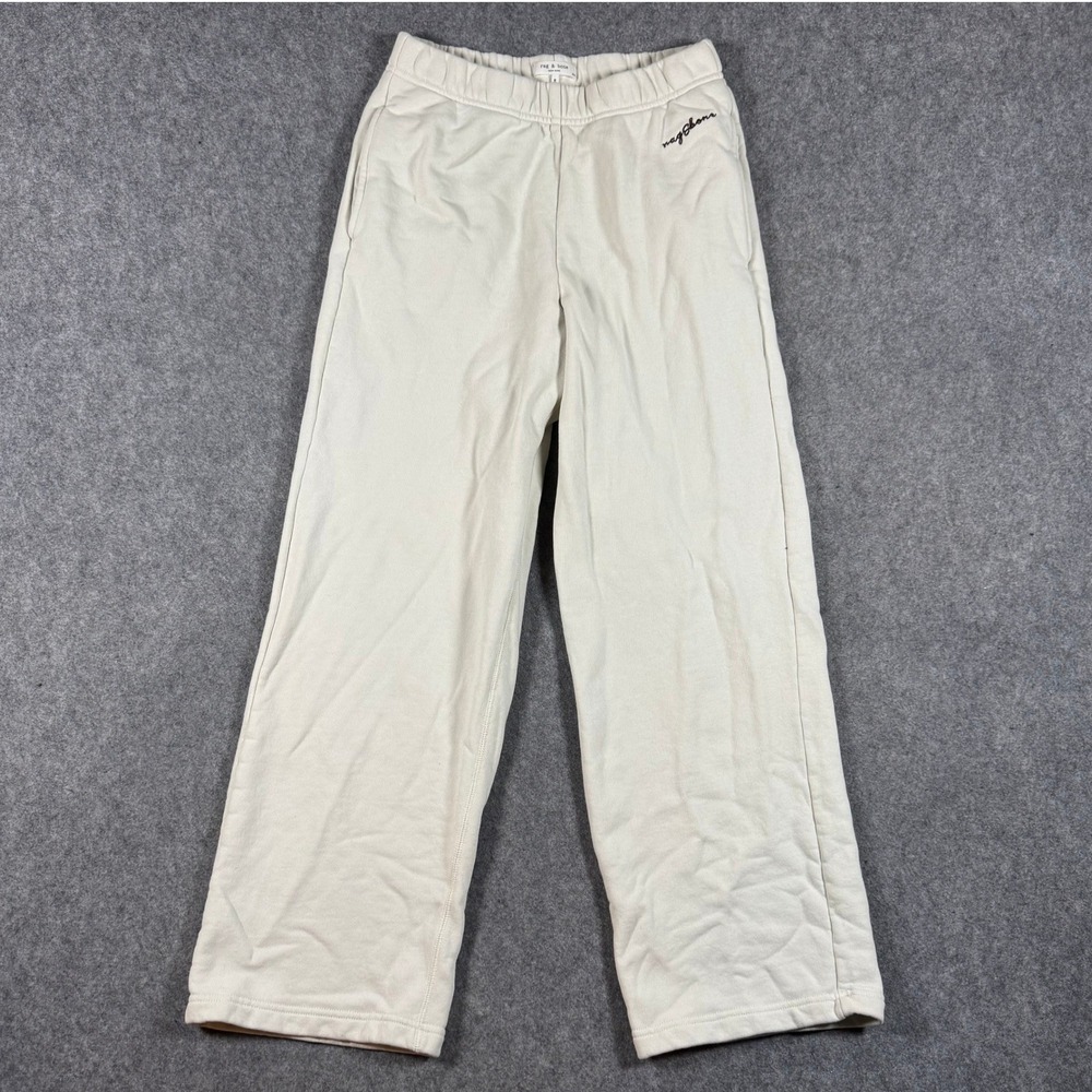 Rag & Bone Sweatpants Womens XS/S Cream Wide Leg Cotton French Terry Logo Lounge